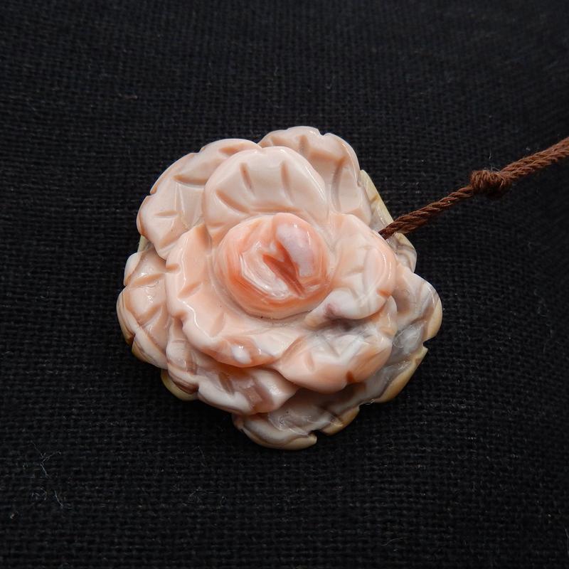 Pink Agate Gemstone Flower Pendant Stone, 28x26x10mm, 7.4g