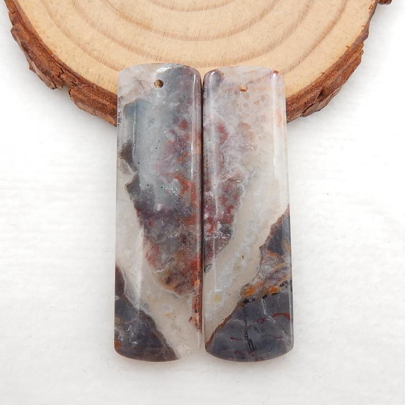 Rectangle Crazy Lace Agate Earrings Stone Pair, stone for earrings making, 45x13x4mm, 9.4g