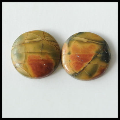 Natural Multi-Color Picasso Jasper Gemstone 15mm round cabochons Pair, 15x15x4mm, 3.5g - MyGemGarden