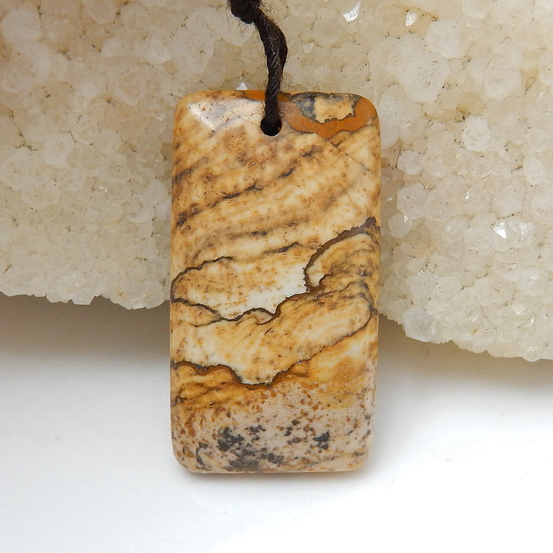 Natural Picture Jasper Drilled Rectangle Gemstone Pendant Bead, 32x18x6mm, 5.99g - MyGemGarden