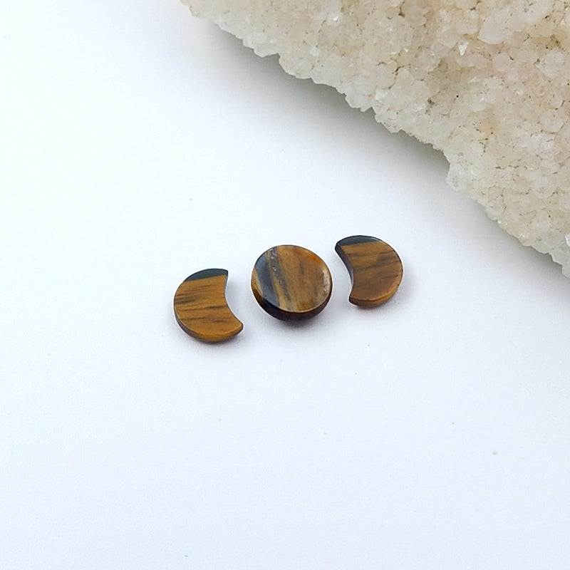 3 Pcs Natural Tiger's Eye Cabochon Set 9x7x2mm,9x4mm,1g - MyGemGarden