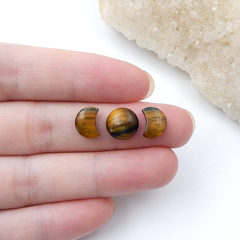 3 Pcs Natural Tiger's Eye Cabochon Set 9x7x2mm,9x4mm,1g - MyGemGarden