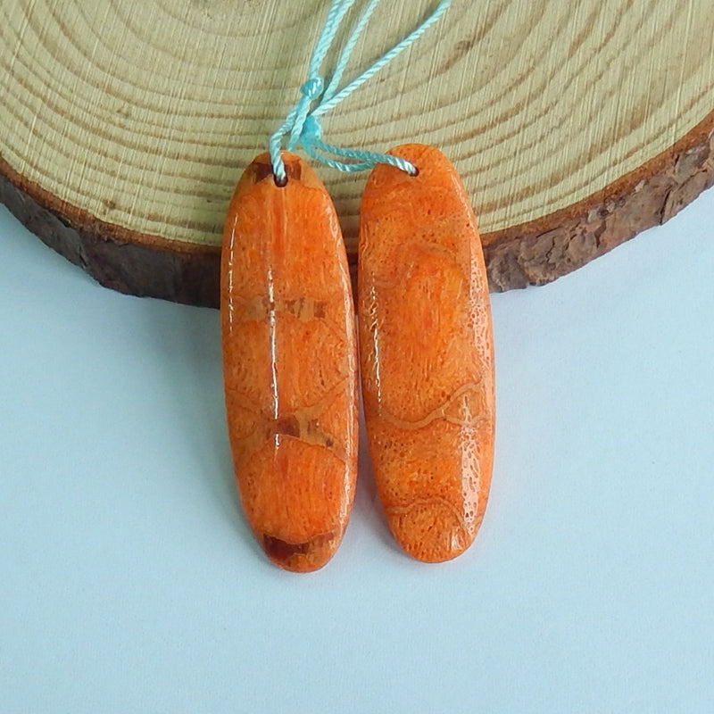 Natural orange Coral Earrings Pair,41x13x5mm,6.6g - MyGemGarden