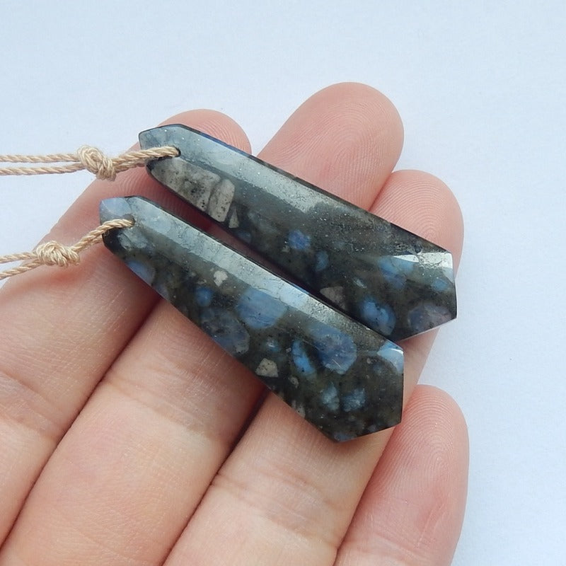 Natural blue sandstone Earrings Pair 39x12x4mm,6.8g - MyGemGarden