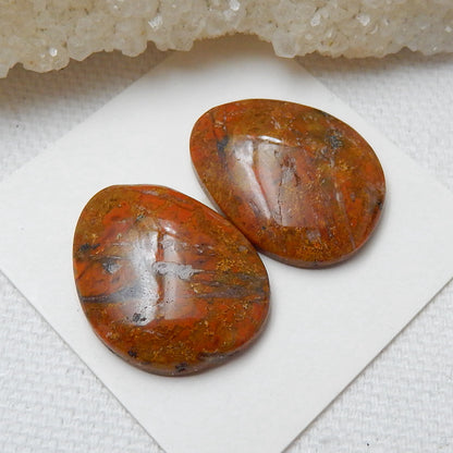 Natural Warring States Red Agate Gemstone Cabochon Pair, 22x17x5mm, 6.1g - MyGemGarden
