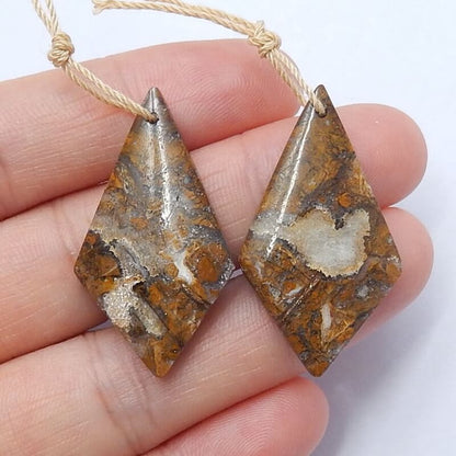 Natural Ocean Jasper Drilled Earrings Pair, stone for Earrings making, 32x17x4mm, 6.9g - MyGemGarden