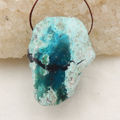 Natural Raw Gemstone Blue Opal Drilled Pendant Stone, 32x27x14mm, 9.8g