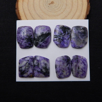 New Arrival 4 Pairs Beautiful Charoite cabochons, 20x15x4mm, 19x14x3mm, 14.4g - MyGemGarden