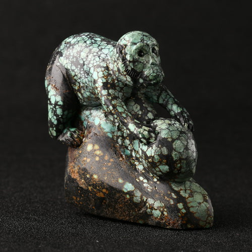 Turquoise Gemstone Monkey Carved Ornament, 55x26x63mm, 114g - MyGemGarden