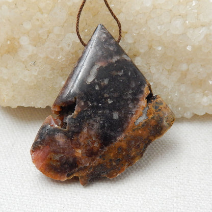 Natural Stone Argentina Rhodochrosite Drilled Gemstone Pendant Bead, 52x37x10mm, 34.9g - MyGemGarden
