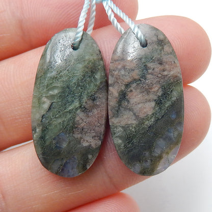 Natural Larvikite Oval Earrings Pair, stone for Earrings making, 25x12x4mm, 4.6g - MyGemGarden