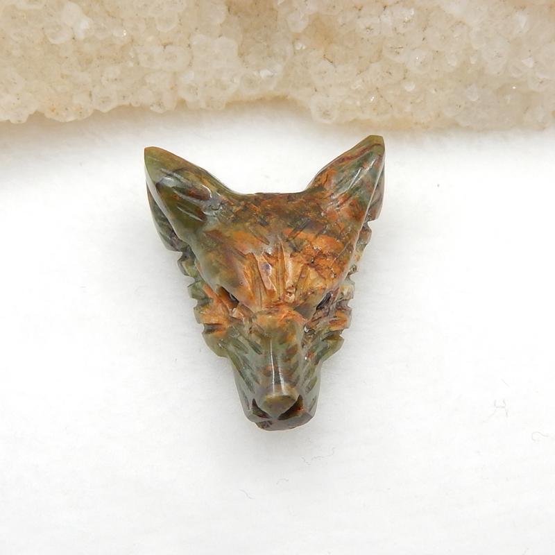 Handmade Green Opal Carved Wolf Head Pendant Stone, 26x22x11mm, 5.5g