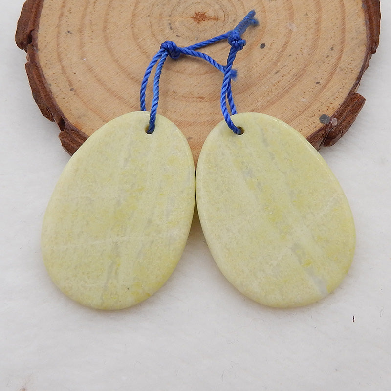 Serpentine Simple Carvings Oval Earrings Stone Pair, stone for earrings making, 35x25x2mm, 7.9g