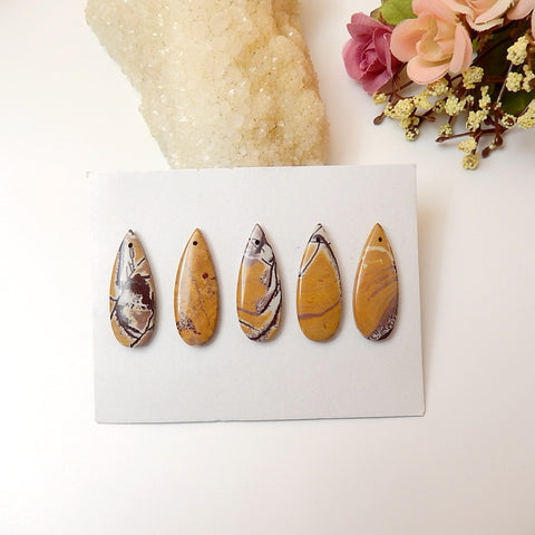5 Pcs Chohua Jasper Cabochons (Have Hole), 33X12X5mm, 15.5g - MyGemGarden