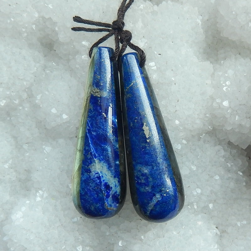 Natural Labradorite Lapis Lazuli Glued Earrings Pair,42x13x13mm,19g - MyGemGarden