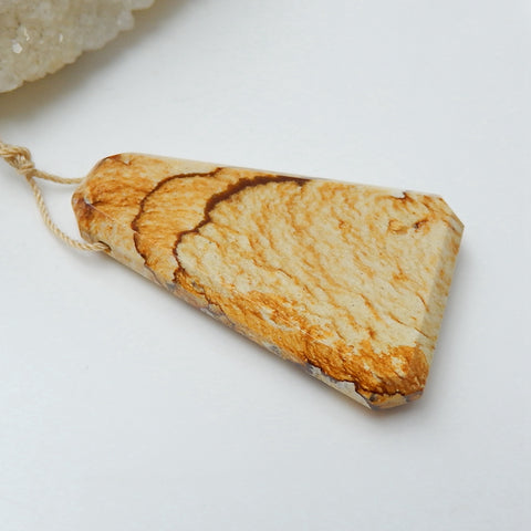 Natural Picture Jasper Drilled Gemstone Pendant Bead, 44x30x7mm, 13.2g - MyGemGarden