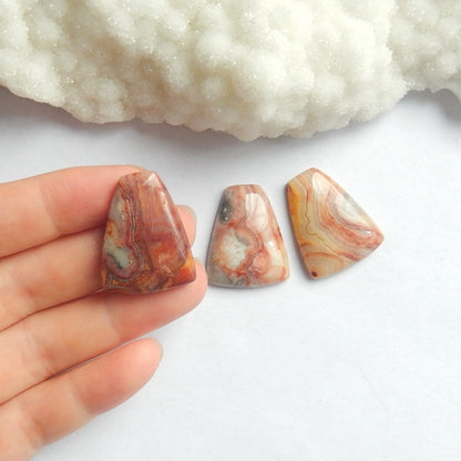3 pcs Crazy Lace Agate  Cabochon Pairs 28x22x5mm,15.5g - MyGemGarden