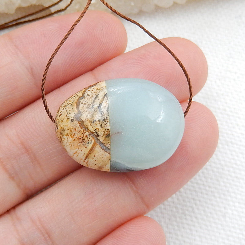 Natural Amazonite And Picture Jasper Oval Glued Pendant Bead, 23x17x10mm, 5.7g - MyGemGarden