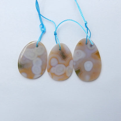 3 pcs Natural Ocean Jasper Drilled Oval pendants, 27x17x2mm, 23x16x2mm, 5.5g - MyGemGarden