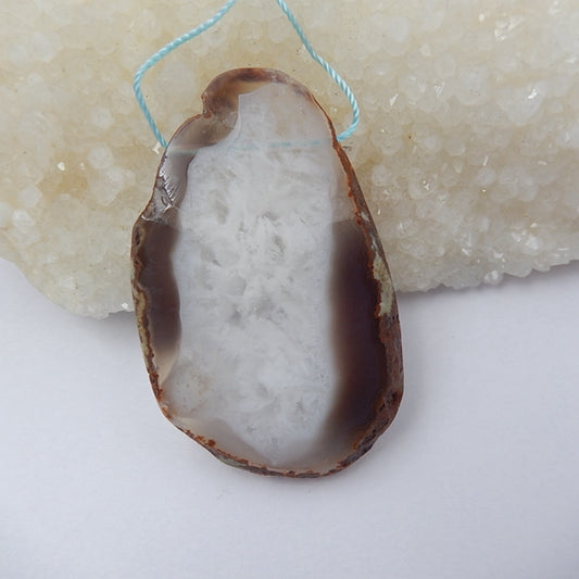 Agate Gemstone Natural Pendant Bead, 55x35x5mm, 18.3g - MyGemGarden