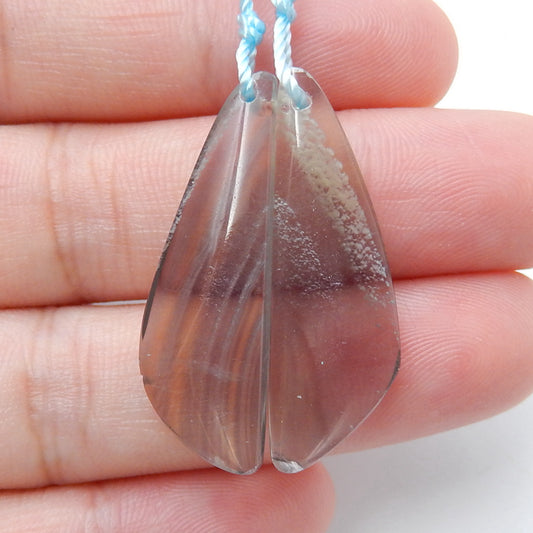 Natural Fluorite Earrings Pair, stone for Earrings making, 31x10x5mm, 4.8g - MyGemGarden