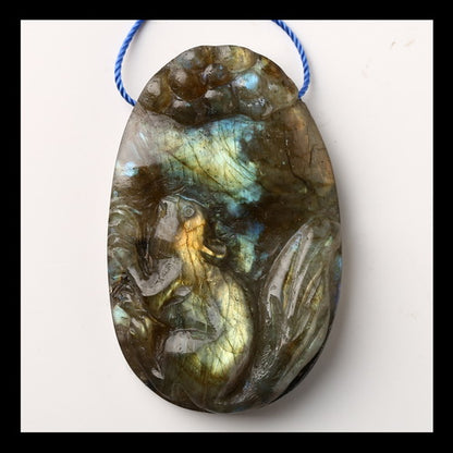 Labradorite Gemstone Squirrel Carved Ornament, 34x53x11mm, 32g - MyGemGarden