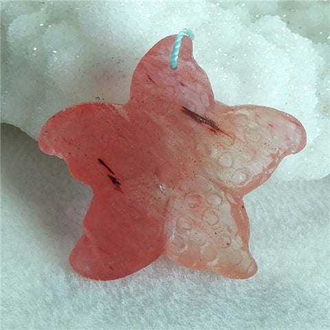 Volcano Cherry Quartz carved starfish Pendant, 40x38x8mm, 15.1g - MyGemGarden