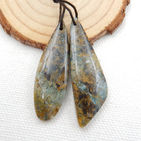 Natural Ocean Jasper Drilled Earrings Pair, stone for Earrings making, 45X14X6mm, 42X13X5mm, 8.5g - MyGemGarden