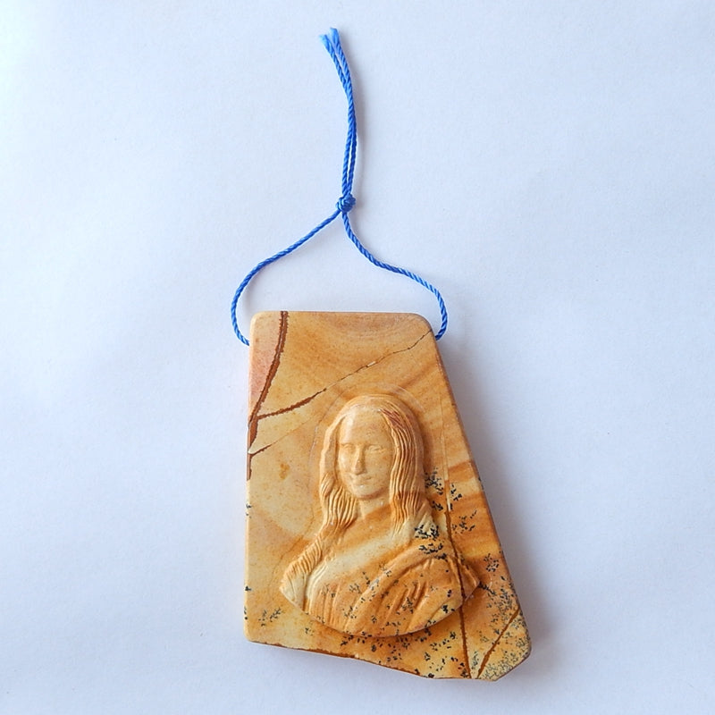Natural Picture Jasper Carved Beauty Pendant Bead, 66x50x8mm, 229.5ct - MyGemGarden