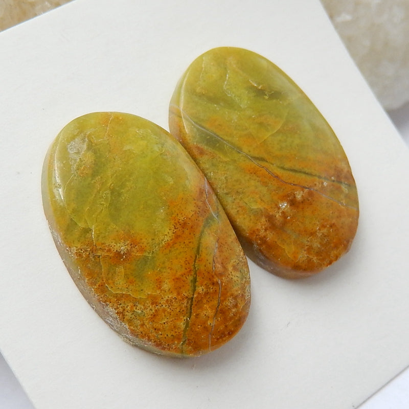 Natural Yellow opal Oval Gemstone Cabochon Pair, 20x13x4mm, 3.0g - MyGemGarden