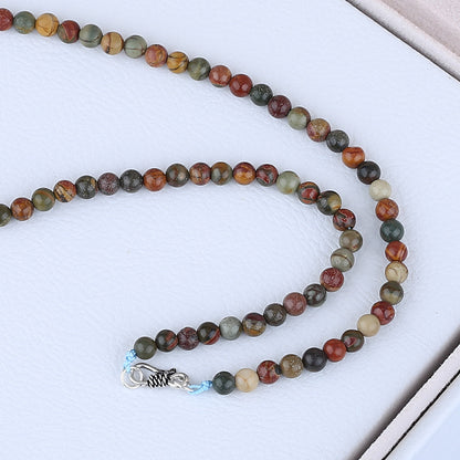 Multi-Color Picasso Jasper Gemstone Necklace, Round Shape Beads, 1 Strand, 20 inch, 19.8g