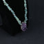 Natural Prehnite With Silver Beads Gemstone Necklace, Amethyst Pendant, Handmade Jewelry, 1 Strand, 24 inch, 85g