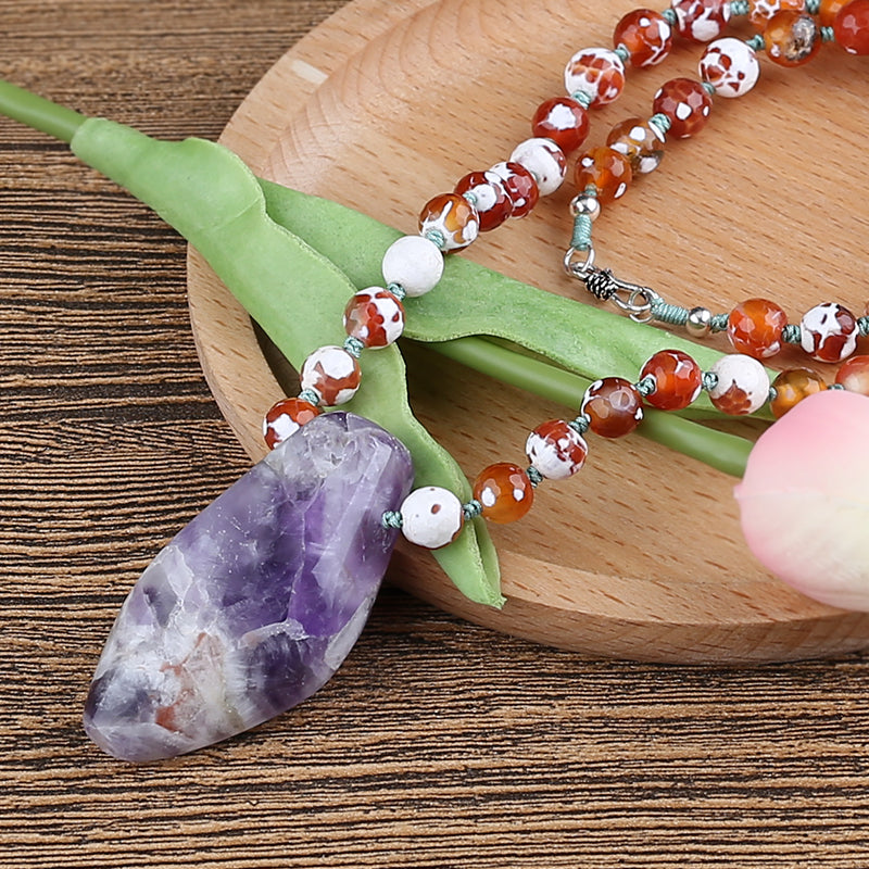 Natural Amethyst and Agate Beads for Necklaces 1 Strand, 20 inch, 74.8g