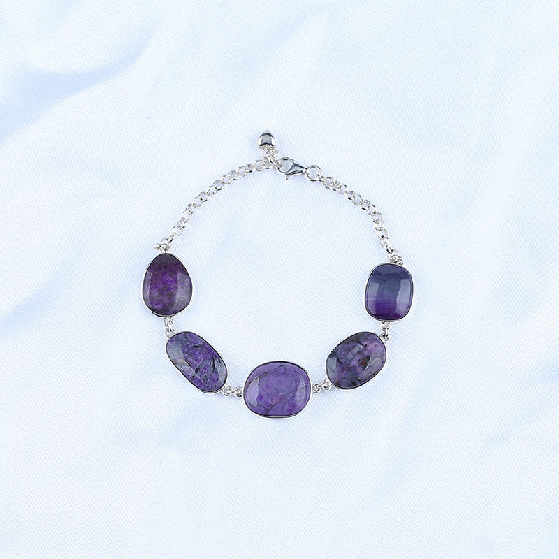Natural Sugilite Bracelet with Adjustable 925 Sterling Silver 7 Inches, 15x12x4mm, 12x10x3mm, 8.6g