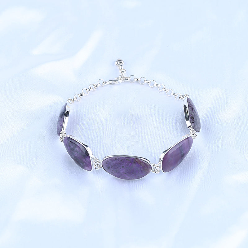 Natural Sugilite Bracelet with Adjustable 925 Sterling Silver 8.5 Inches, 23x15x4mm, 22x12x4mm, 17.4g