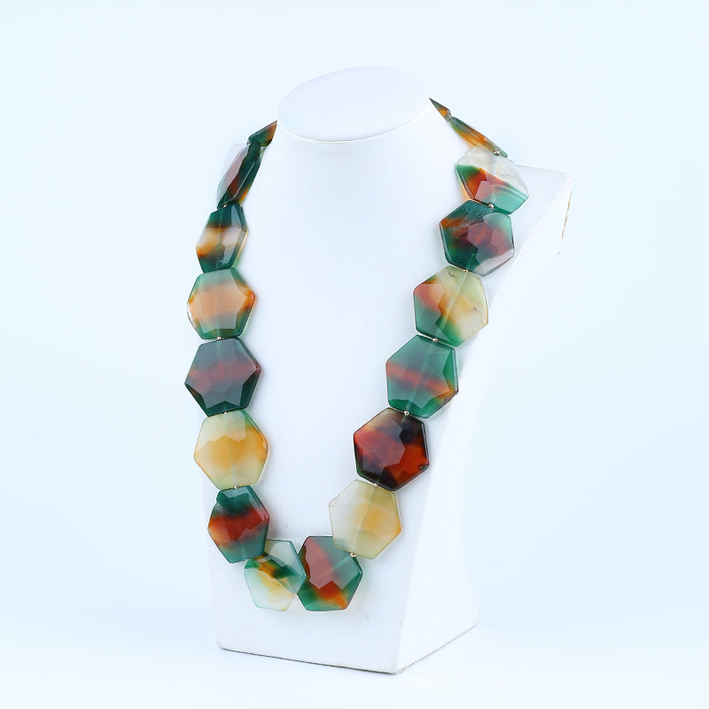 Agate Gemstone Necklace, Faceted Agate, 925 Silver Buckle Necklace, 1 Strand, 24 inch, 190g