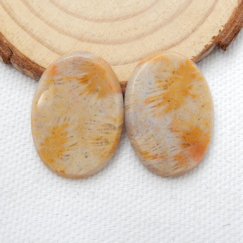 Natural Indonesian Fossil Coral Oval Gemstone Cabochon Pair, 25x19x3mm, 5.1g - MyGemGarden