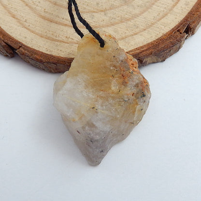 Natural Gold Rutilated Quartz Gemstone Pendant Bead, 29x20x11mm, 6.3g - MyGemGarden