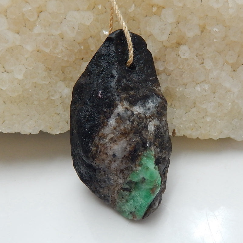 Natural nugget Emerald Green Pendant Bead, 39x21x13mm, 12.8g - MyGemGarden