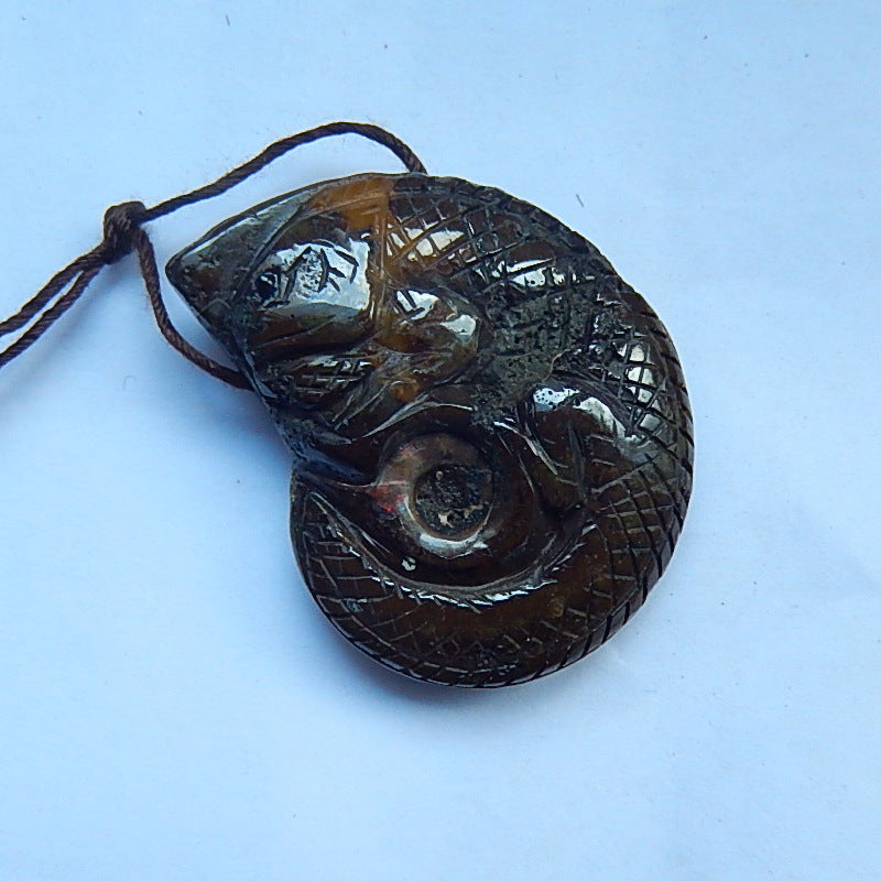 Beatiful Ammonite Fossil Carved Chameleon Drilled Pendant Bead, 39x31x12mm, 22g - MyGemGarden