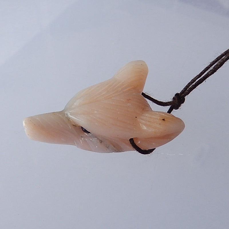 Natural Stone Pink Opal Handcarved Wolf Head Pendant Bead, 31x22x10mm, 5.7g - MyGemGarden