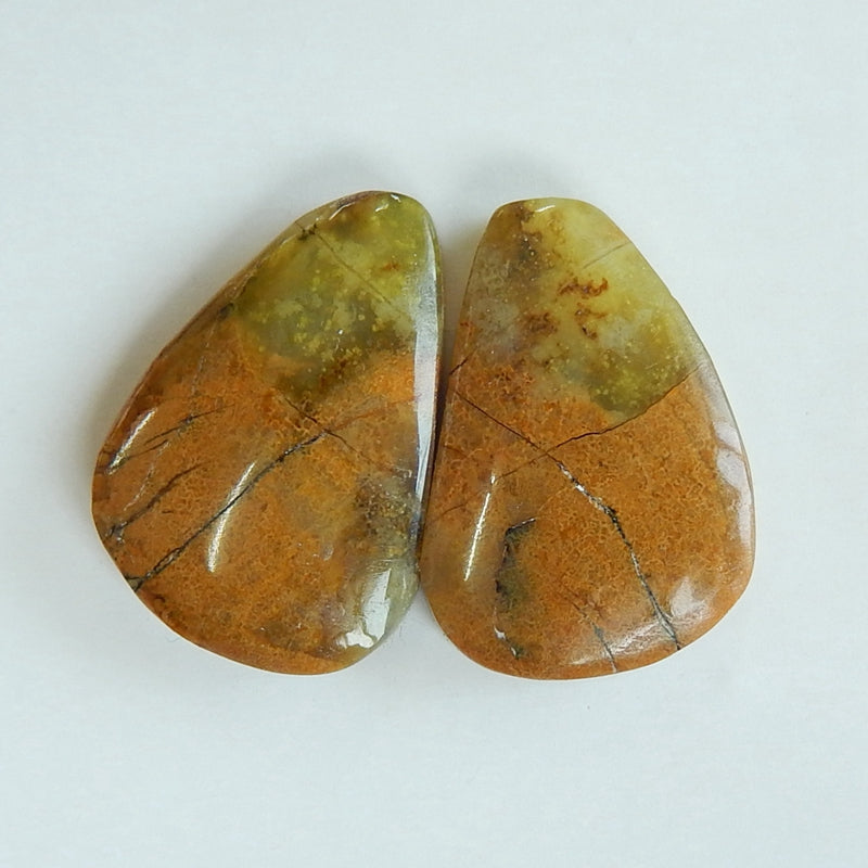Natural yellow Opal Gemstone Cabochon pair, 18x15x5mm, 3.3g - MyGemGarden