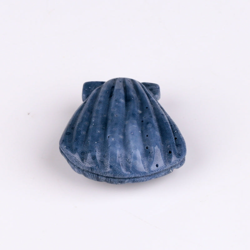 Blue Coral Carved Shell Gemstone Cabochon, 28x26x11mm, 10.1g - MyGemGarden