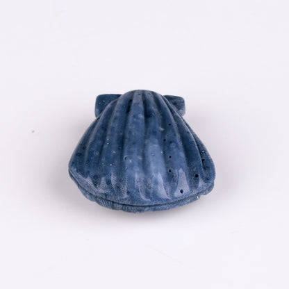 Blue Coral Carved Shell Gemstone Cabochon, 28x26x11mm, 10.1g - MyGemGarden