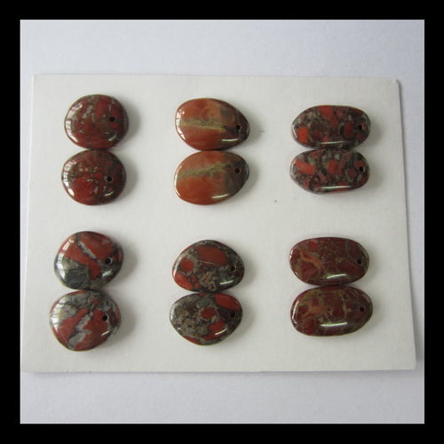 6 Pairs Dinosaur Jasper Gemstone Cabochon,16x13x4mm,20x11x4mm,20g - MyGemGarden