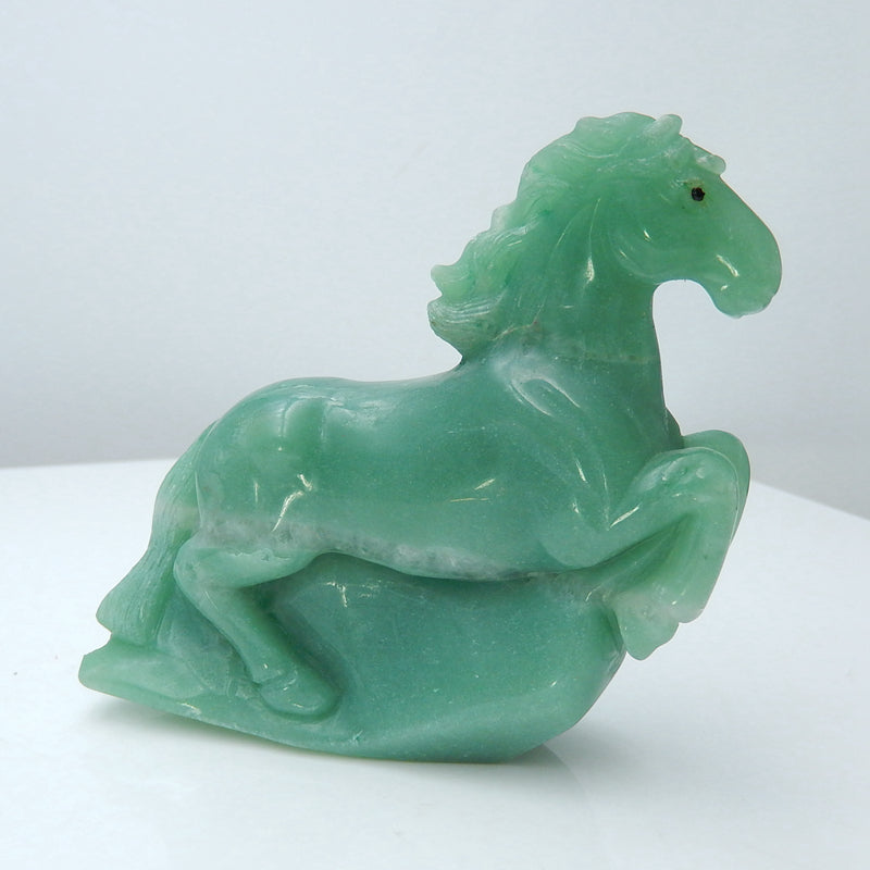 New, Carved Green Aventurine Gemstone Horse Ornament, 81x73x32mm, 159.2g - MyGemGarden
