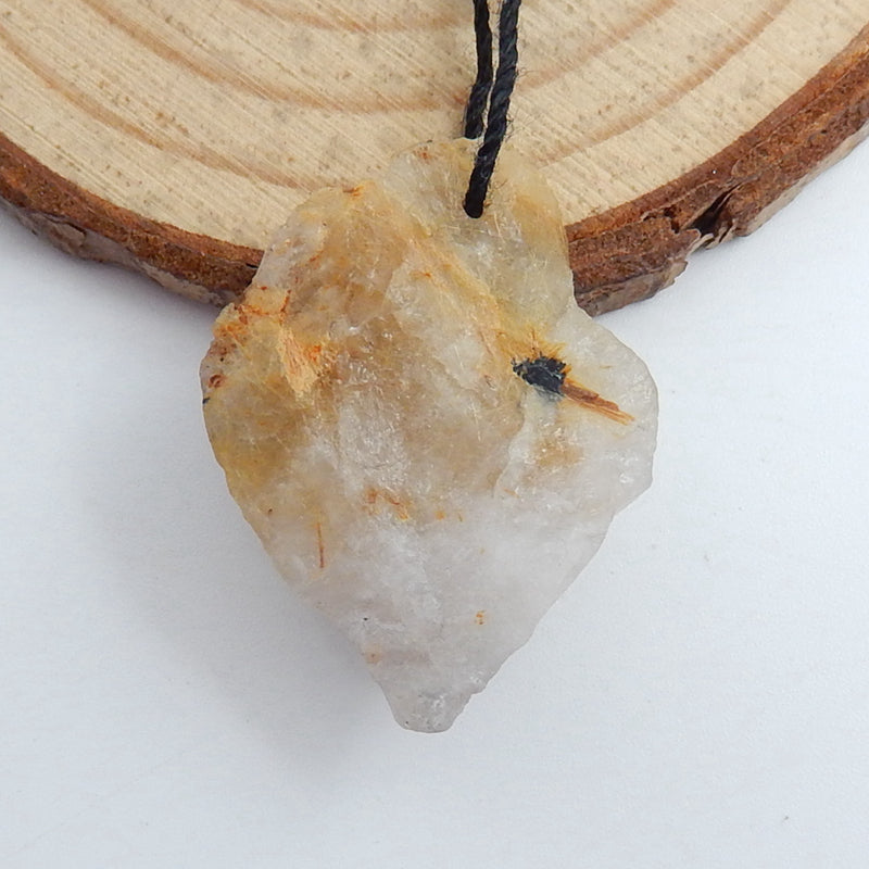 Natural Gold Rutilated Quartz Gemstone Pendant Bead, 29x20x11mm, 6.3g - MyGemGarden