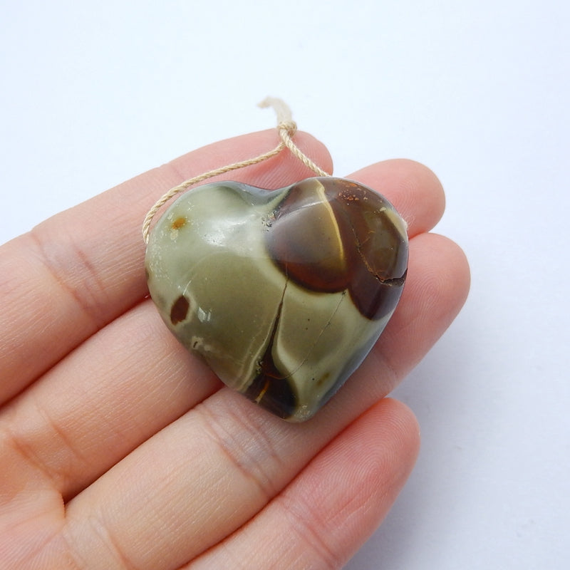 New design Ocean Jasper Drilled Heart Gemstone Pendant Bead, 34x30x17mm, 20.8g - MyGemGarden