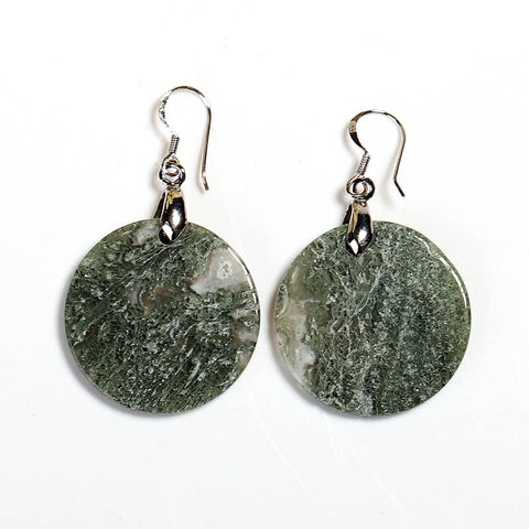 Green moss Agate Round earrings Drop earrings, natural stone jewelry, 15x15x3mm, 8.2g - MyGemGarden