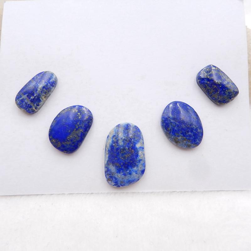 5 Pcs Natural Lapis Lazuli Flatback Gemstone Cabochons, 18x10x4mm, 23x15x5mm, 11.7g